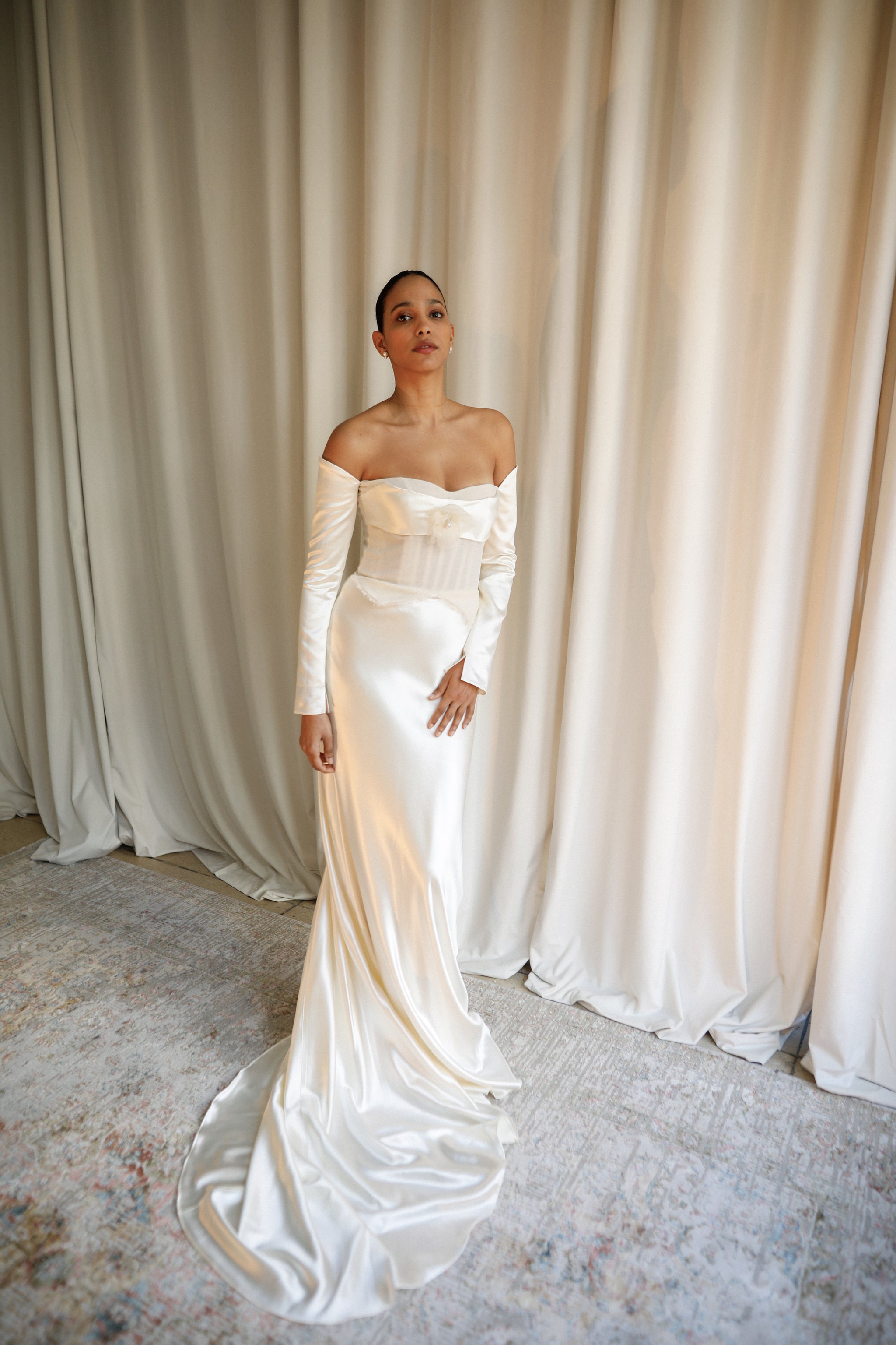 silk wool wedding dress Danielle Frankel Emerson Silk And Wool-blend Satin Gown - Women - Off-white Dresses